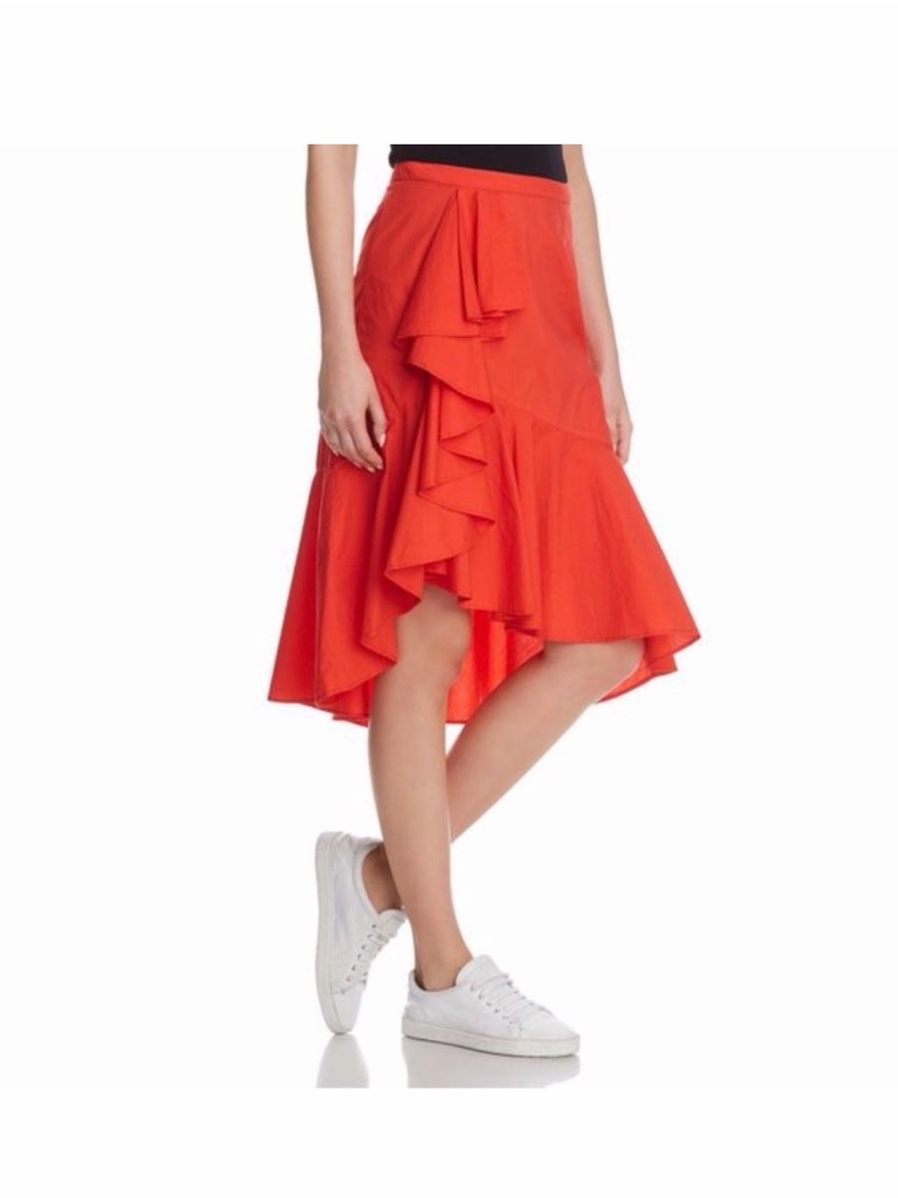 Joie Bright Bright Coral High-Low Ruffle Skirt